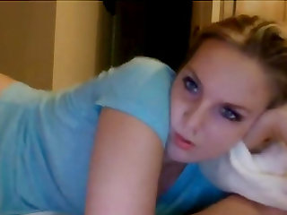 Horny blonde babe on webcam playing and toying her warm pussy with dildo