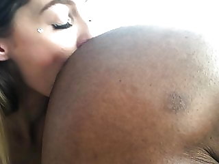 Gorgeous blonde films herself worshiping hairy black ass